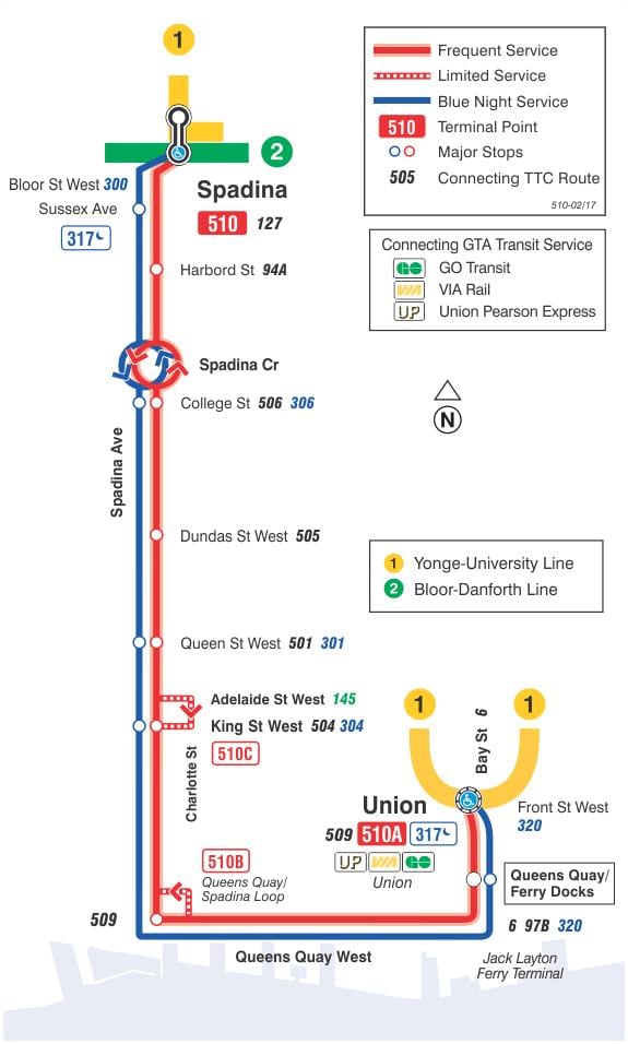 지도의 전차선 510Spadina