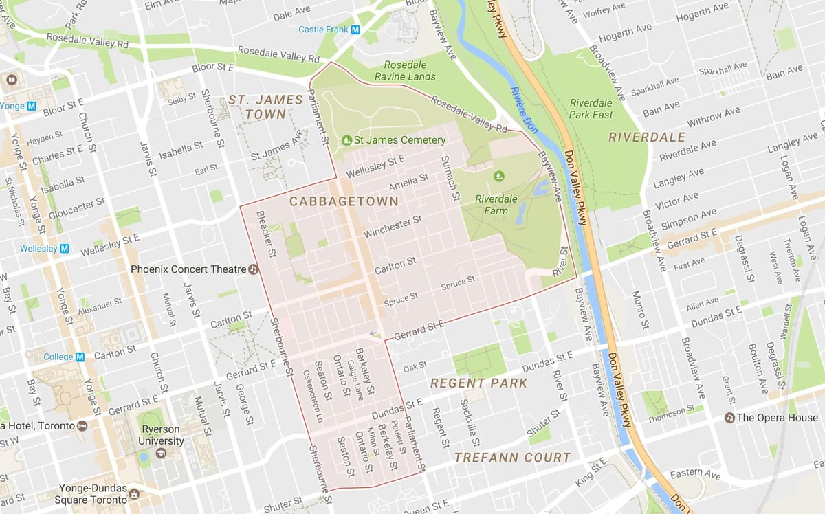 지도 Cabbagetown 지역 토론토