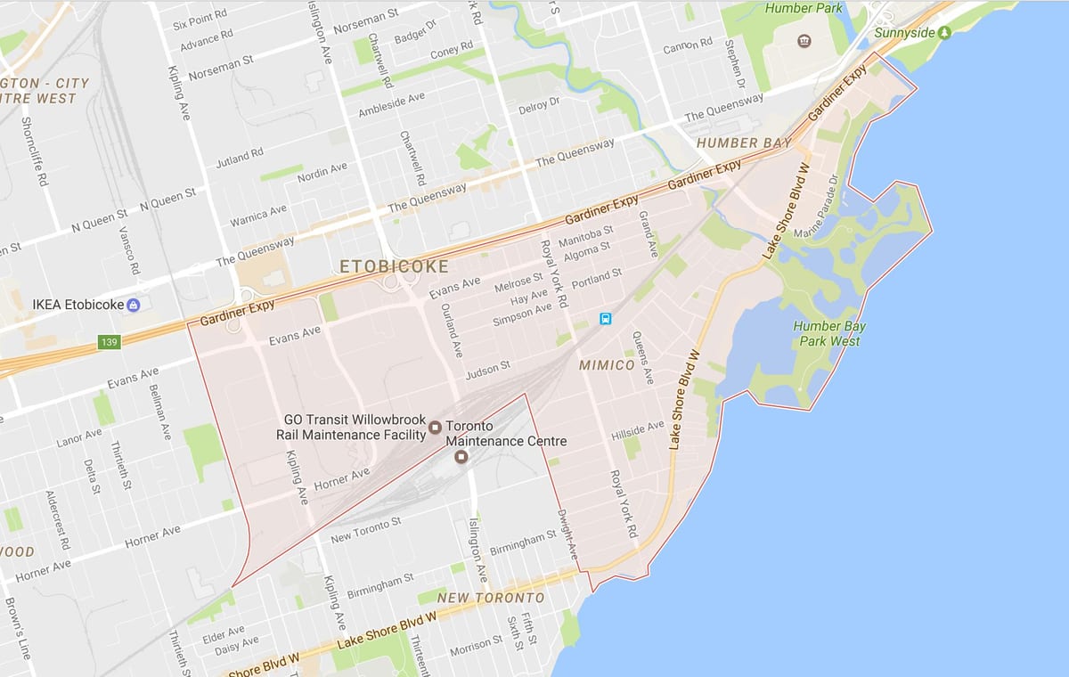 지도 Mimico 지역 토론토