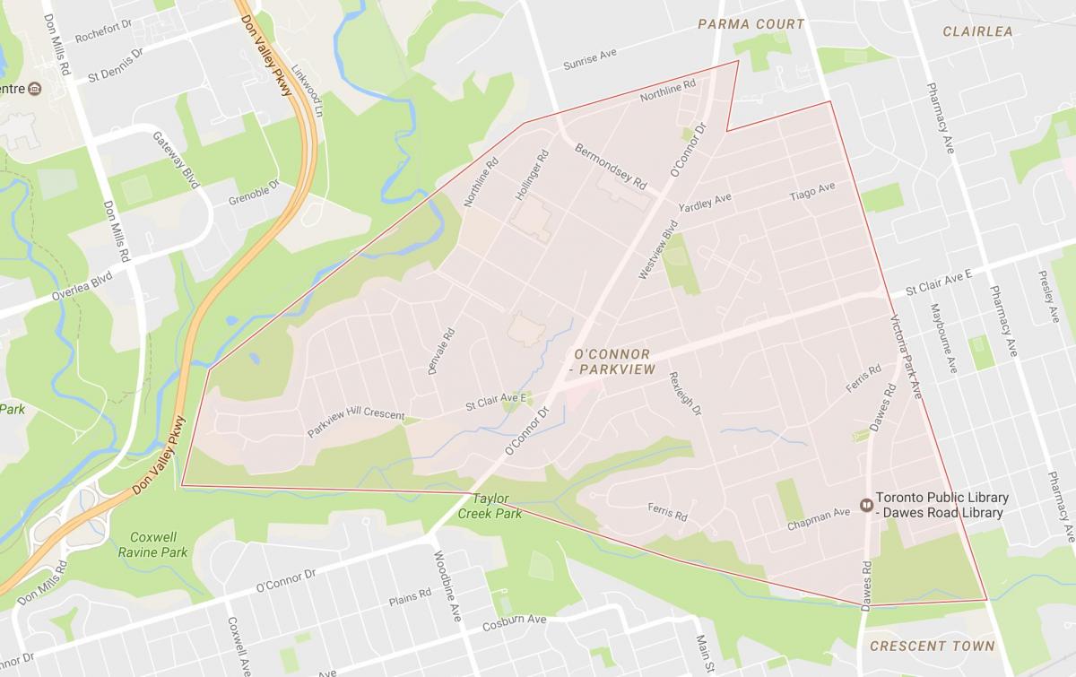 지도 O'connor–Parkview 지역 토론토
