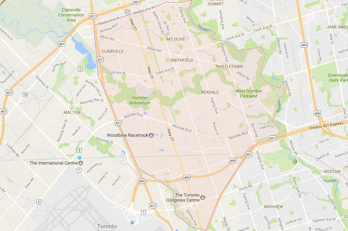 지도 Rexdale 지역 토론토