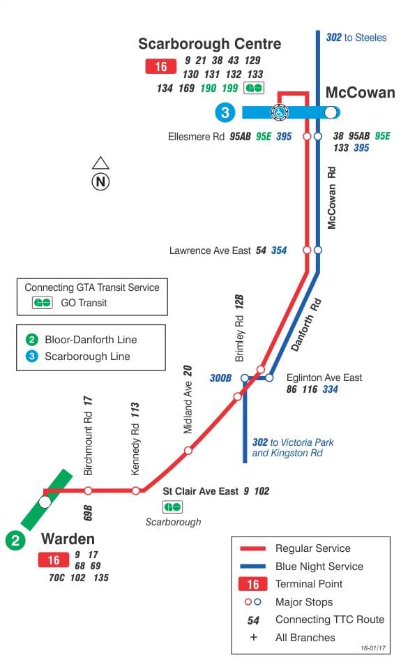 지도 TTC16McCowan 버스로 토론토