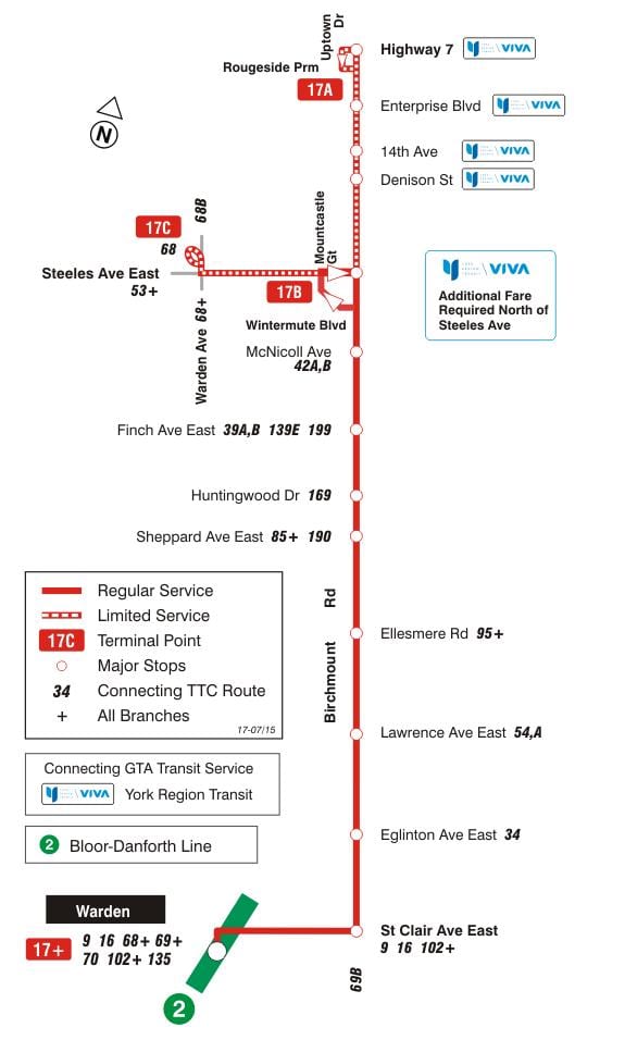 지도 TTC17Birchmount 버스로 토론토