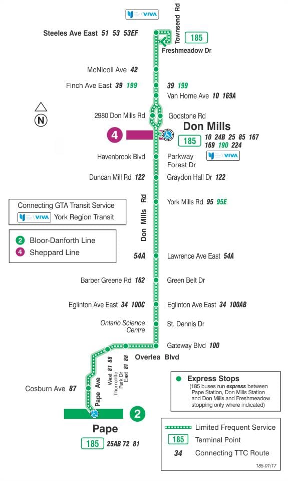 지도 TTC185Don Mills 로켓 버스로 토론토