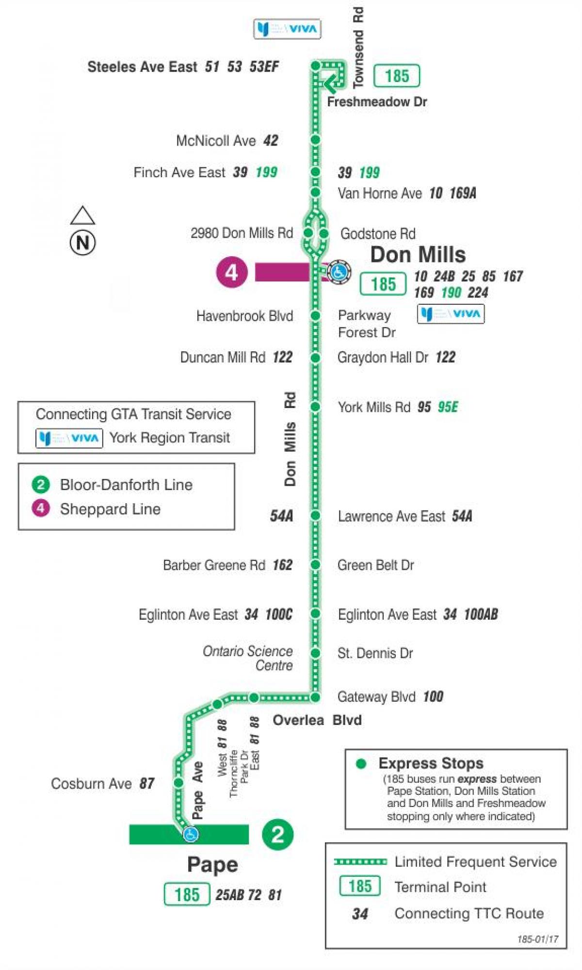 지도 TTC185Don Mills 로켓 버스로 토론토