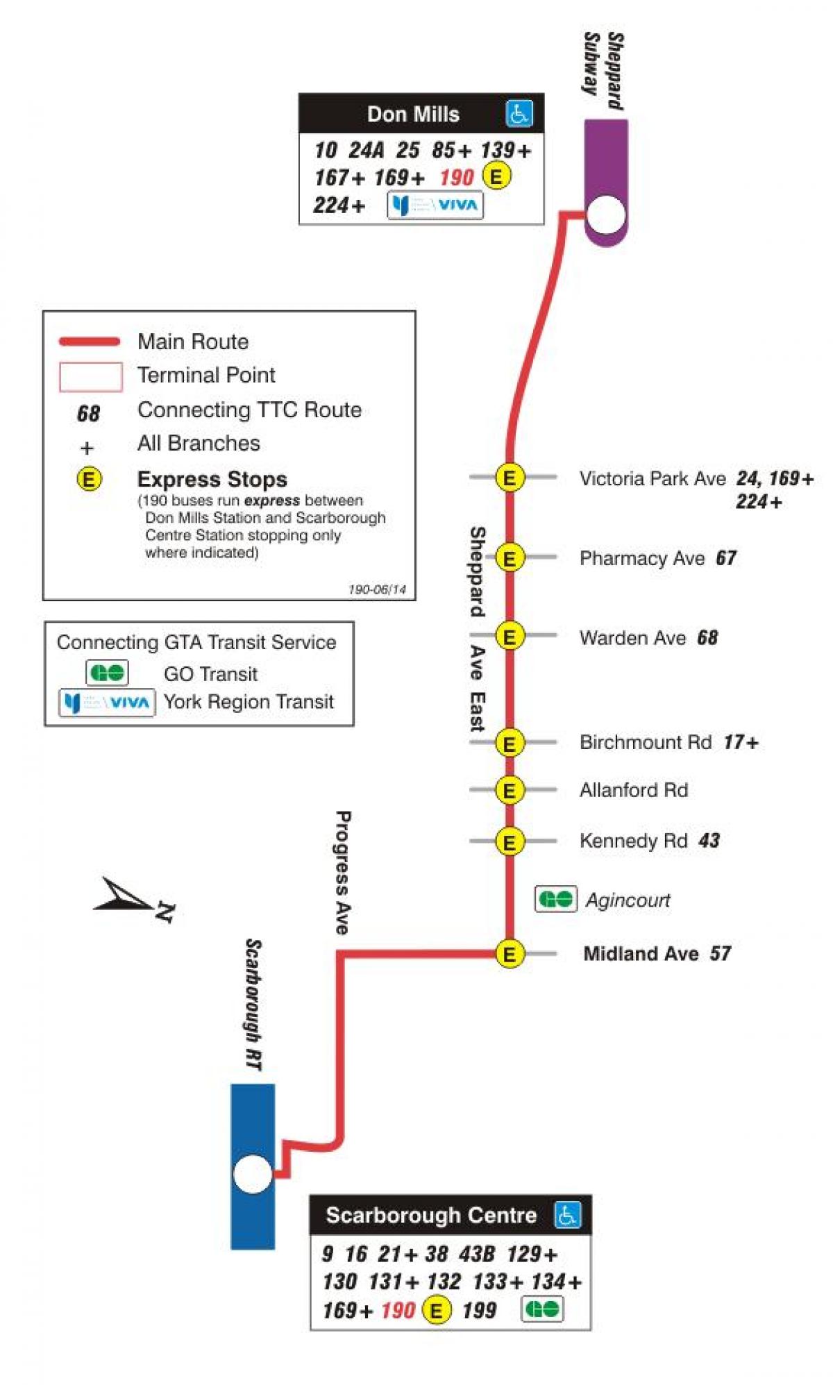 지도 TTC190 스카버러 센터 로켓 버스로 토론토
