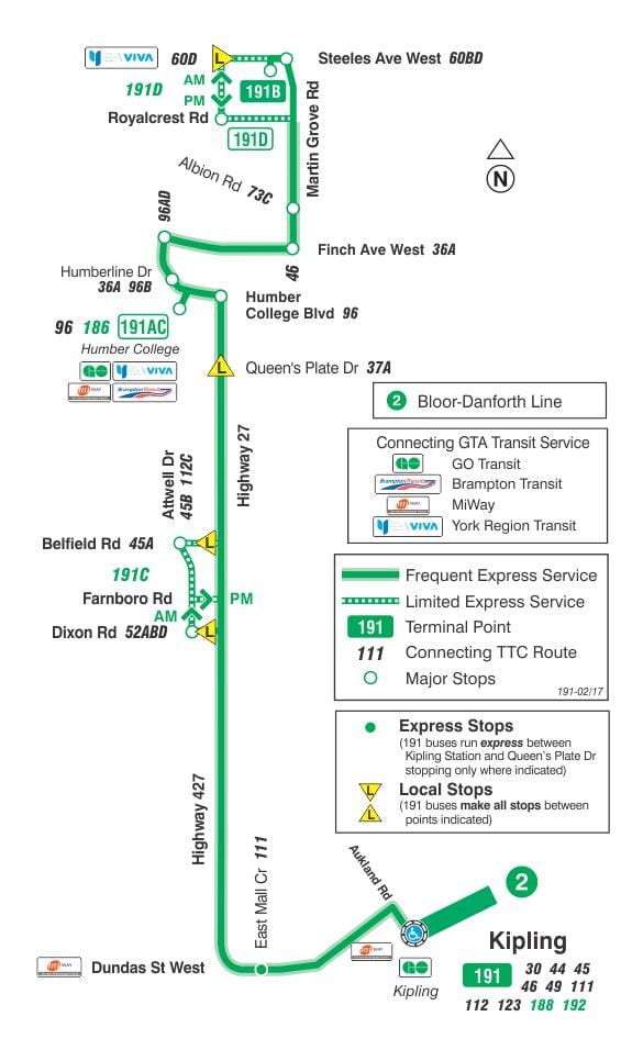 지도 TTC191Highway27 켓 버스로 토론토