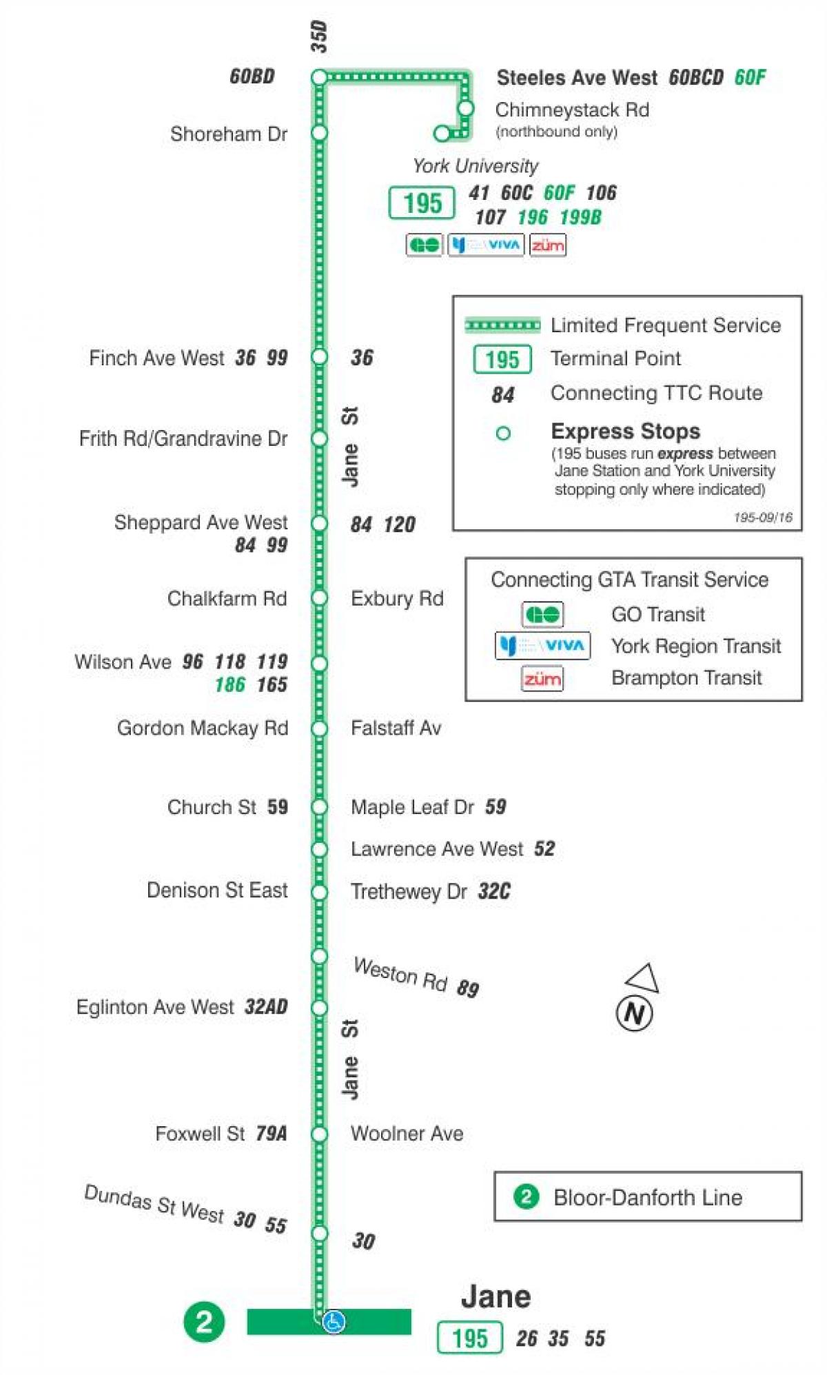 지도 TTC195 인 로켓 버스로 토론토