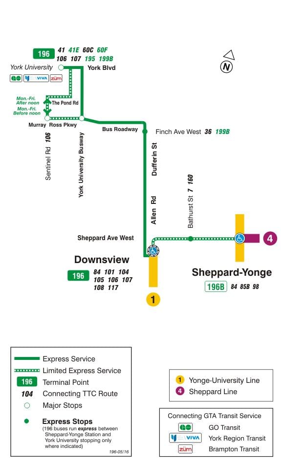지도 TTC196 욕대학교 로켓 버스로 토론토