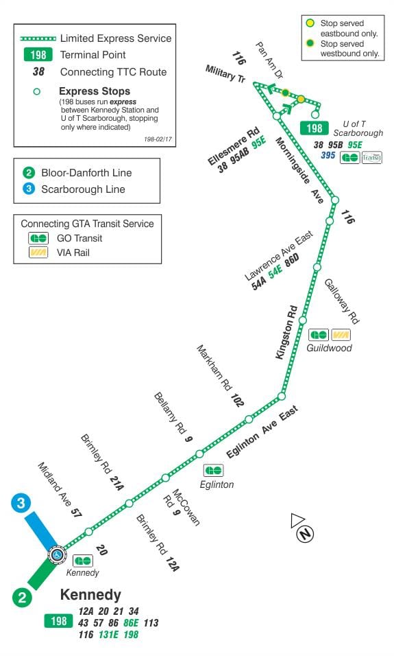 지도 TTC198U T Scarborough 로켓 버스로 토론토