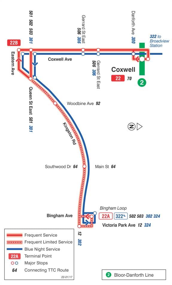 지도 TTC22Coxwell 버스로 토론토