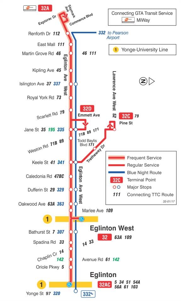 지도 TTC32Eglinton 리스트로 토론토