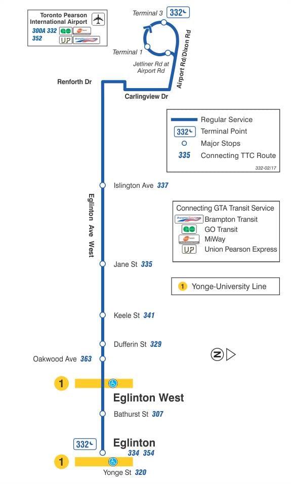 지도 TTC332Eglinton 리스트로 토론토