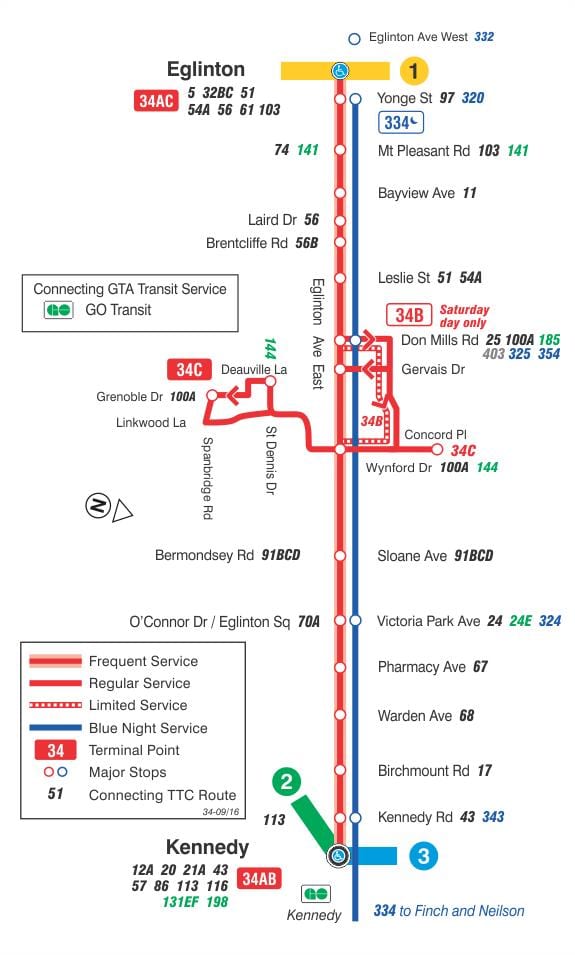 지도 TTC34Eglinton 동 버스로 토론토