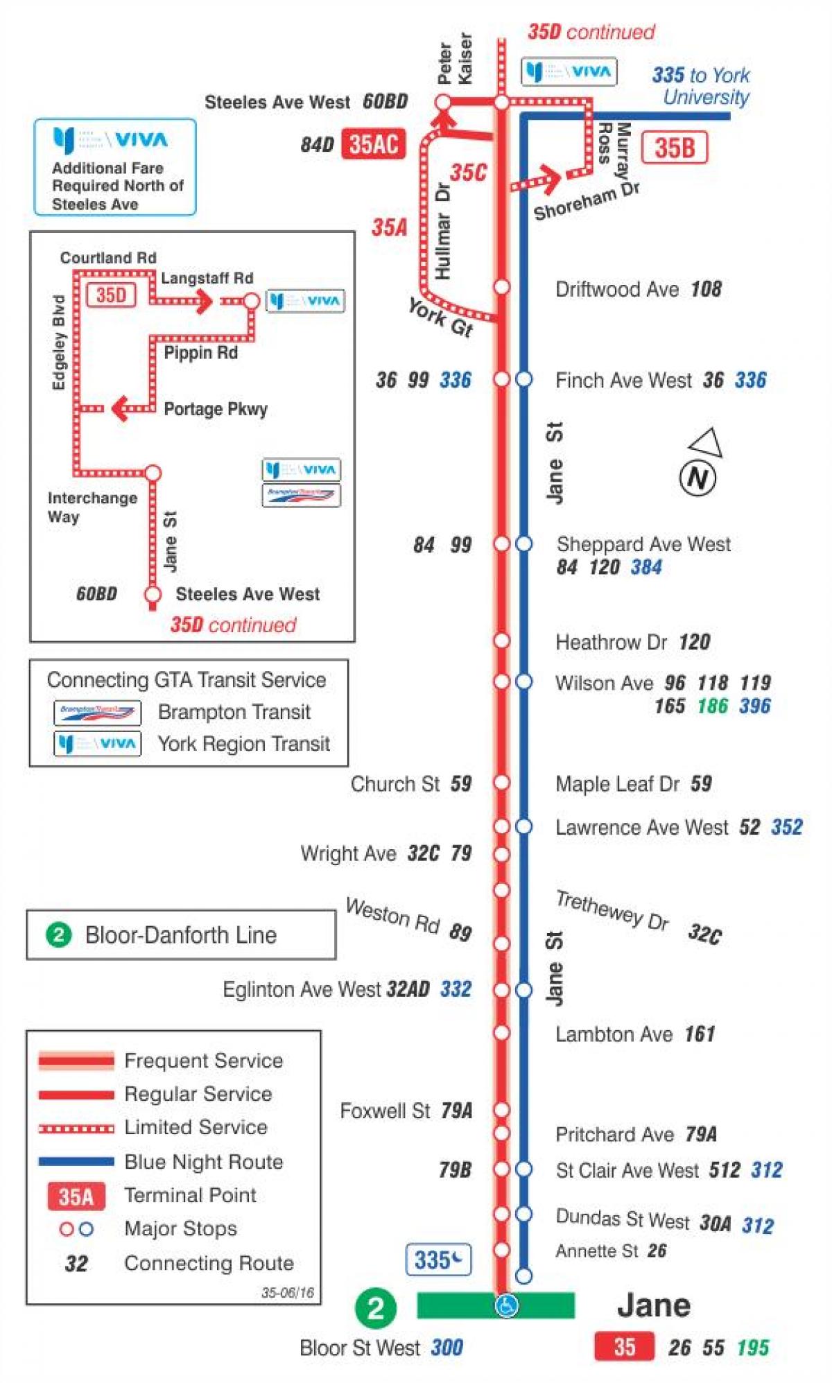 지도 TTC35 인 버스 노선을 토론토