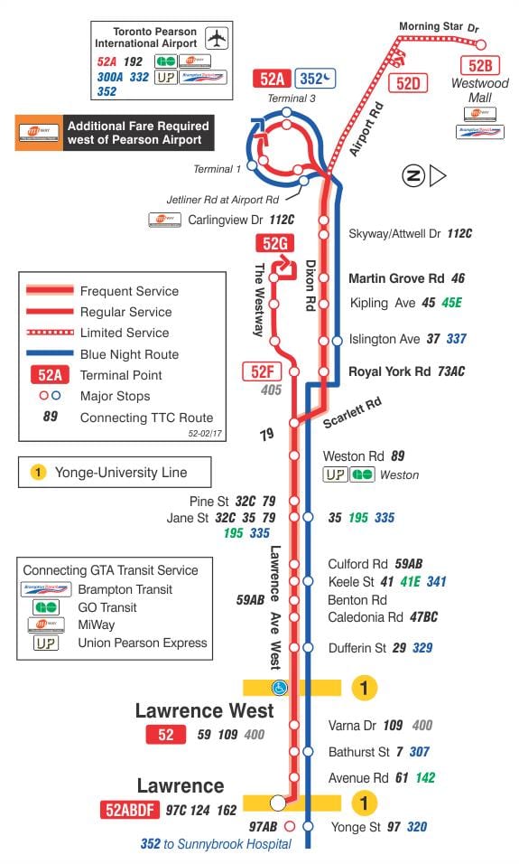 지도 TTC52 웨스트 로렌스 버스로 토론토