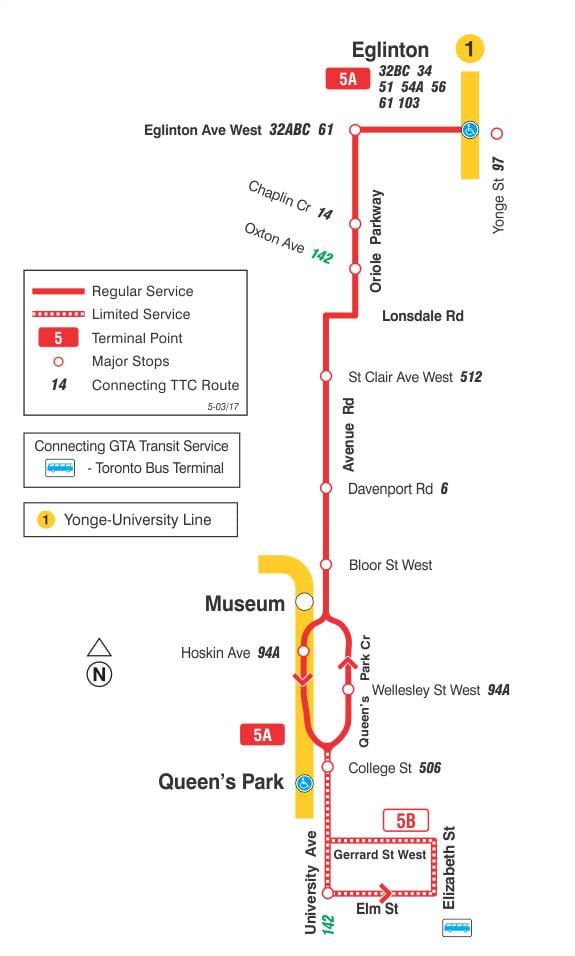 지도 TTC5Avenue Rd 버스로 토론토