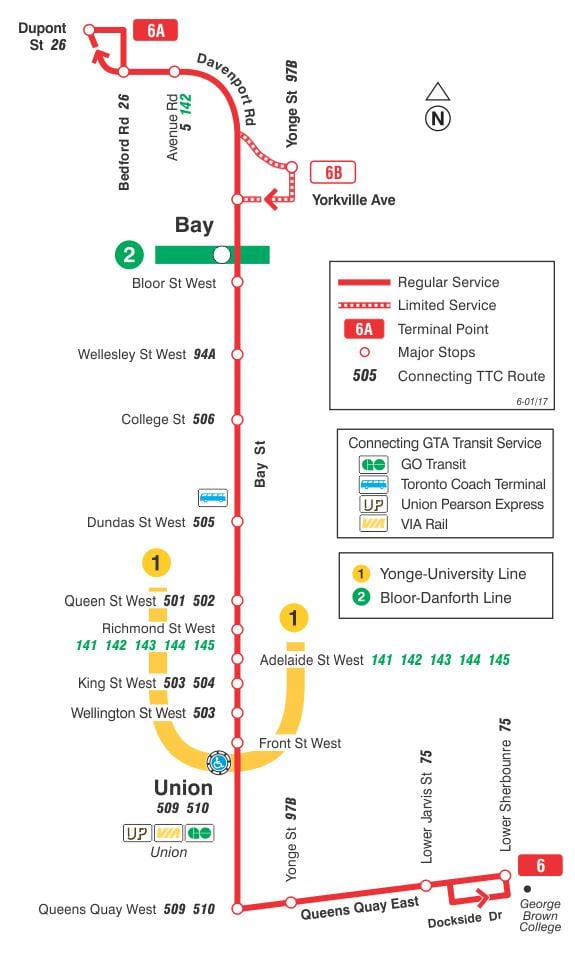 지도 TTC6 베이 버스를 날고있다 토론토