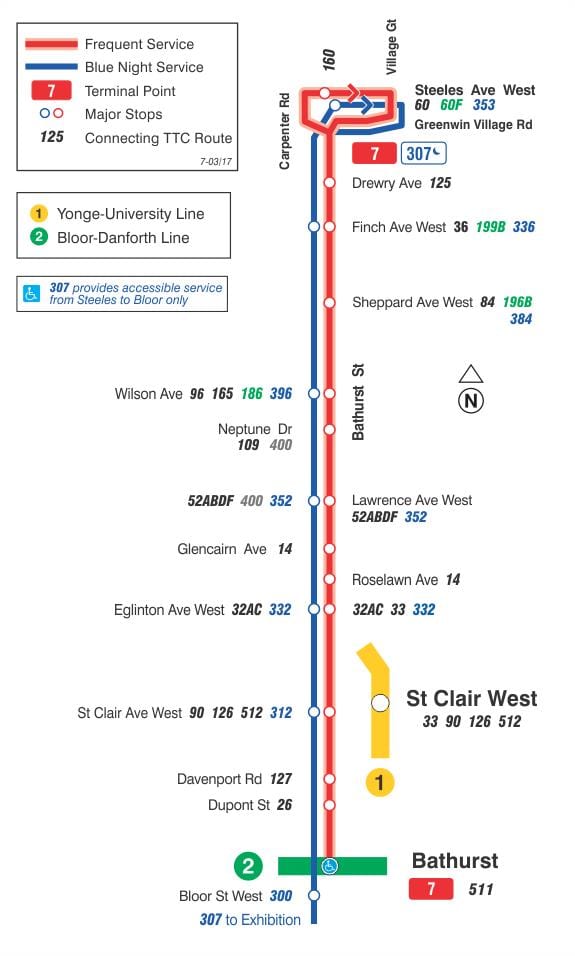 지도 TTC7Bathurst 버스로 토론토