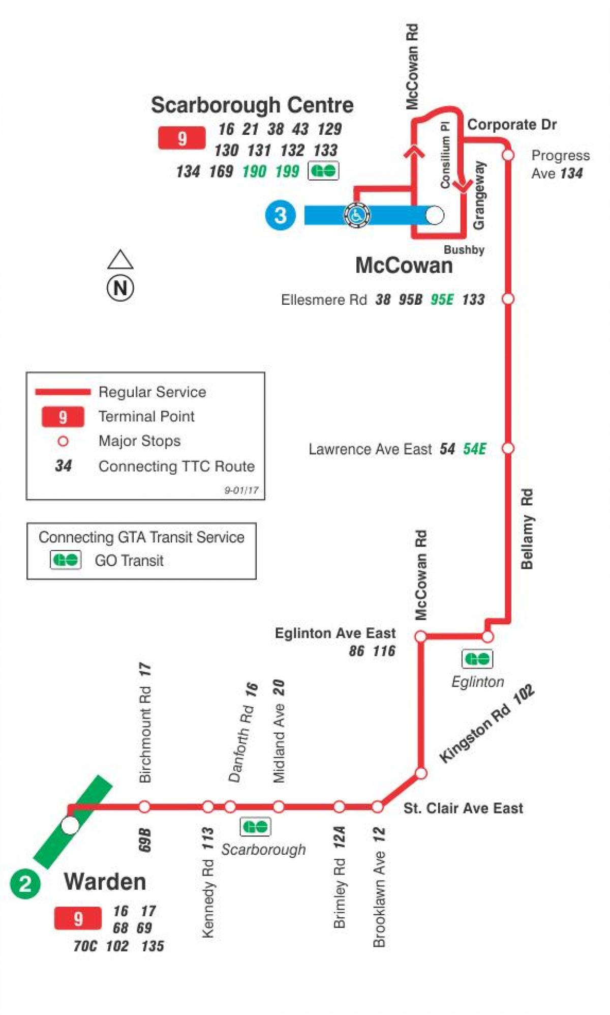 지도 TTC9 벨라미 버스로 토론토