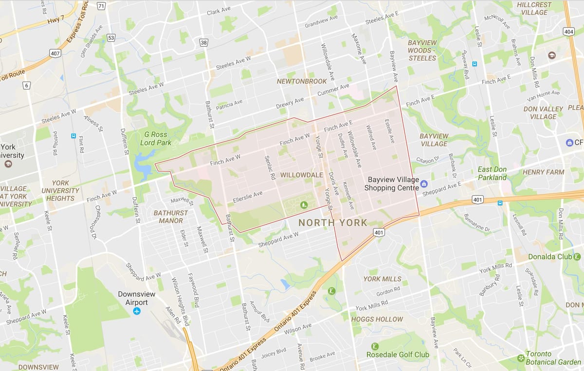 지도 Willowdale 지역 토론토
