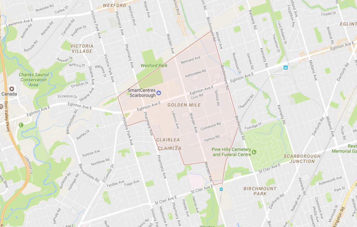 지도의 골든 마일의 지역 토론토