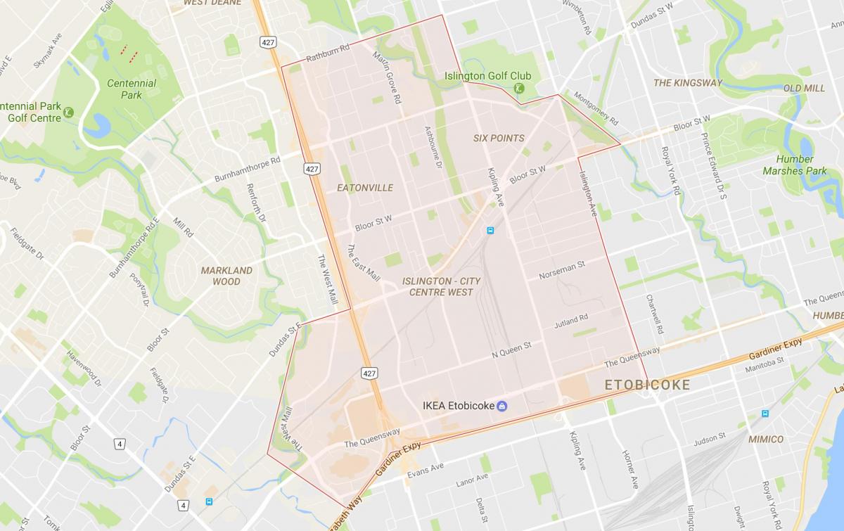 지도의 인-시티 센터 웨스트 지역 토론토