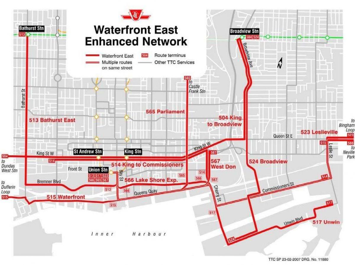 지도의 워터 프론트 동쪽을 향상된 네트워 토론토