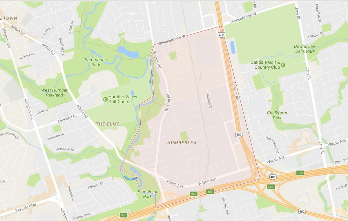 지도 펠모공원–Humberlea 지역 토론토