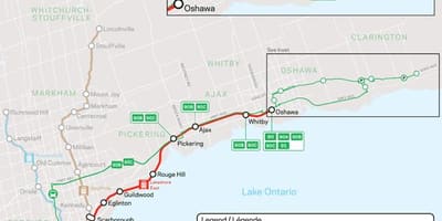 지도 라인의 Lakeshore East 갈 교통