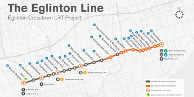 지도 토론토의 지하철 Eglinton 라인 프로젝트