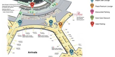 지도 토론토의 피어슨 국제 공항 터미널에 도착