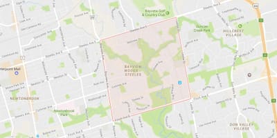 지도 Bayview 숲–Steeles 지역 토론토