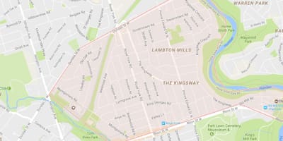 지도 The Kingsway 지역 토론토
