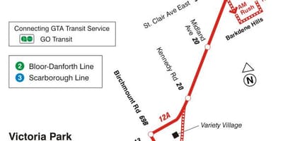 지도 TTC12Kingston Rd 버스로 토론토