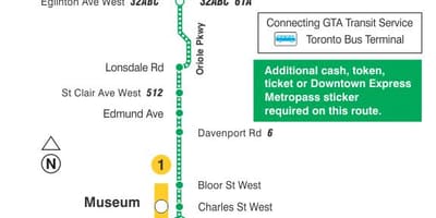 지도 TTC142 호 Avenue Rd 익스프레스 버스로 토론토