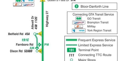 지도 TTC191Highway27 켓 버스로 토론토