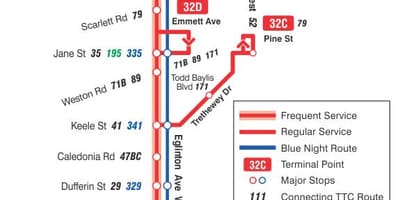 지도 TTC32Eglinton 리스트로 토론토