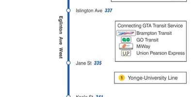 지도 TTC332Eglinton 리스트로 토론토