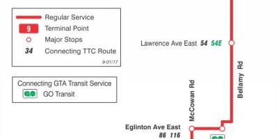 지도 TTC9 벨라미 버스로 토론토
