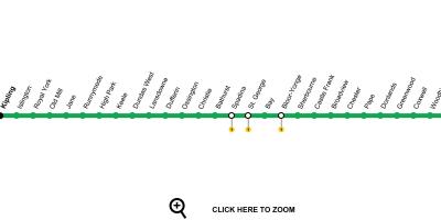 지도 토론토의 지하철 2 호선과 해산물 요리 전문 레스토랑을 댄포스