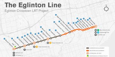 지도 토론토의 지하철 Eglinton 라인 프로젝트